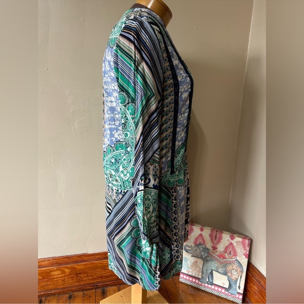 Tiny Split Neck Drop Waist Patchwork Dress Small - image 6